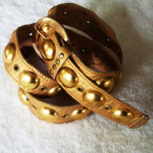 Sam Edelman CIRCUS Gold Dome Studded Leather Belt - Picture 6 of 7
